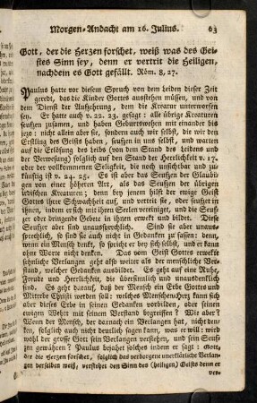 63-74, Morgen-Andacht am 16. Julius. - Abend-Andacht am 18. Julius.