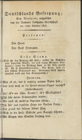 Deutschlands Befreyung, Ein Vorspiel