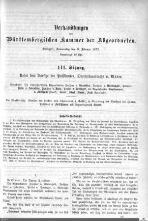 141. Sitzung, Stuttgart, 6.2.1873