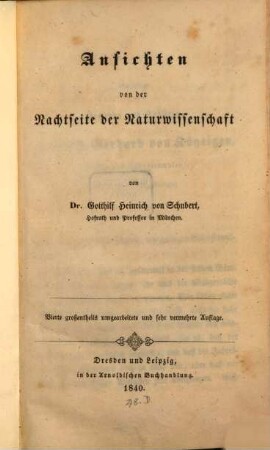 Ansichten von der Nachtseite der Naturwissenschaft