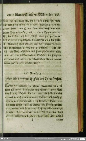 XV. Versuch. Ueber die Unrechtmäßigkeit der Todesstrafen
