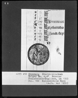 Breviar — Kalenderseite März mit Monatsbild, Folio 10verso