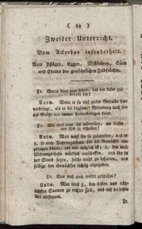 Zweyter Unterricht. Vom Ackerbau insonderheit.
