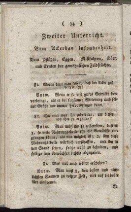 Zweyter Unterricht. Vom Ackerbau insonderheit.