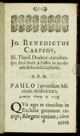 Jo. Benedictus Carpzov [...]