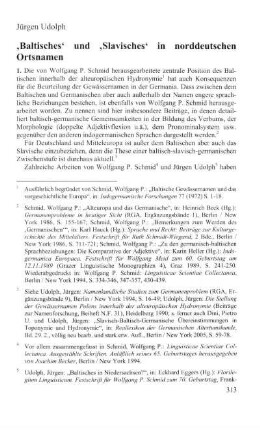 'Baltisches' und 'Slavisches' in norddeutschen Ortsnamen