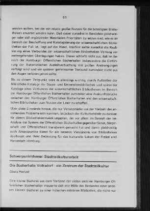 Die Bücherhalle Volksdorf - ein Zentrum der Stadtteilkultur