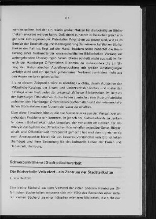 Die Bücherhalle Volksdorf - ein Zentrum der Stadtteilkultur