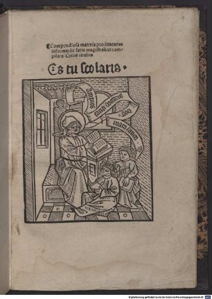 Es tu scholaris : mit Anhang ; compendiosa materia pro iuvenum informat[i]o[n]e satis magistraliter compilata ; cuius titulus ...