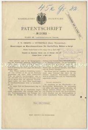 Patentschrift einer Neuerung an Waschmaschinen für Kartoffeln, Rüben u. dgl. , Patent-Nr. 21362