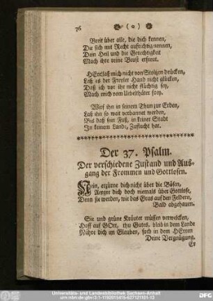 Der 37. Psalm. Der verschiedene Zustand und Ausgang der Frommen und Gottlosen.