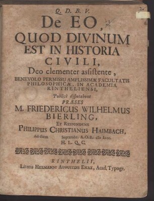 De eo quod divinum est in historia civili