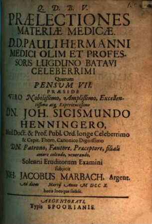 Praelectiones materiae medicae D. D. Paul. Hermanni ..., Pensum VII.
