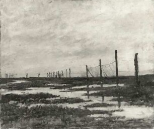 Unbekannter Künstler: Landschaftsstudie mit Fischernetzen. Öl auf Leinwand; 445 x 545 cm. Dresden-Pillnitz: Galerie Neue Meister 3325