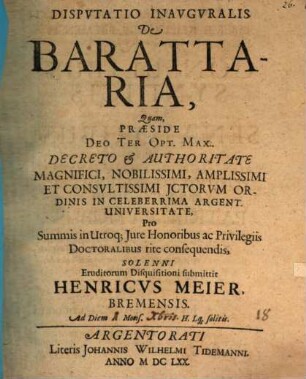 Disputatio Inauguralis De Barattaria