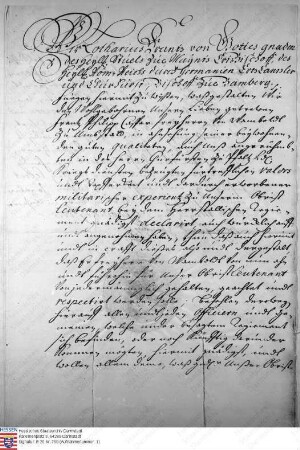 Lothar Franz Kurfürst v. Mainz ernennt Franz Philipp Caspar Freiherr Wambold zum Obristleutnant bei dem Herstallischen Regiment