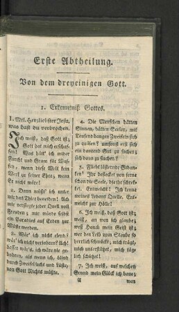 Erste Abtheilung. Von dem dreyeinigen Gott.