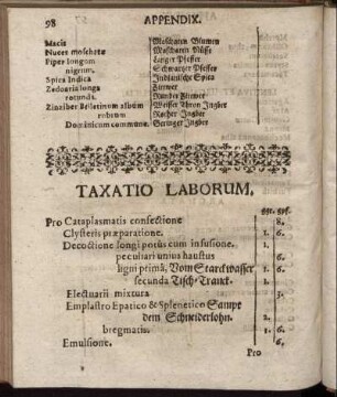 Taxatio Laborum & Vasorum.