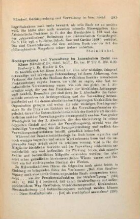 285-286 [Rezension] Mörsdorf, Klaus, Rechtsprechung und Verwaltung im Kanonischen Recht
