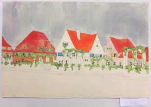 [Villenanlage Rückseite: Platz mit Droschke sowie Studie zu einem umfangreichen Gebäudekomplex]