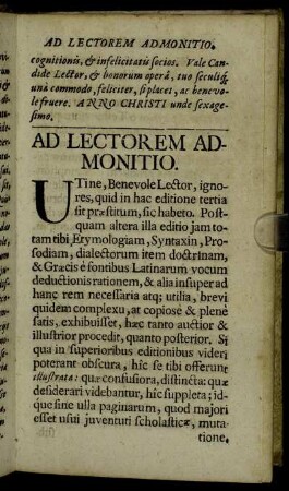 Ad Lectorem Admonitio.