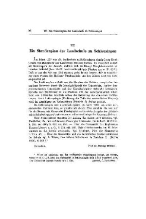 Ein Stundenplan der Landschule zu Schleusingen