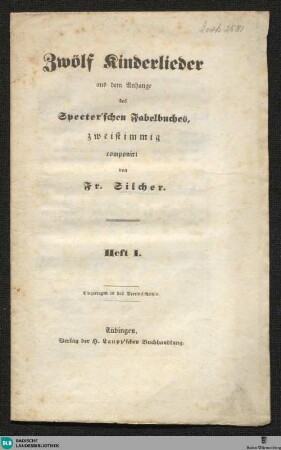 1: Aus dem Anhange des Specter'schen Fabelbuches, zweistimmig componiert