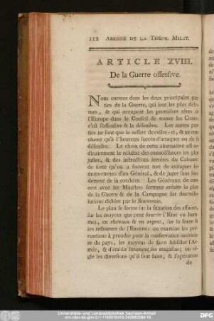 Article XVIII. De la Guerre offensive.