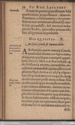 Disquisitio V. An Deus planè sit immutabilis