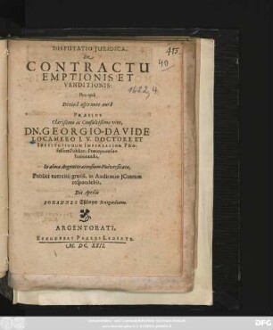 Disputatio Iuridica, De Contractu Emptionis Et Venditionis