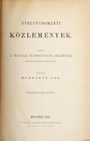 Nyelvtudományi közlemények. 14, 14. 1878