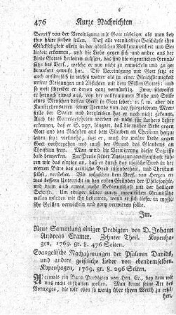 Evangelische Nachahmungen der Psalmen Davids und andere geistliche Lieder.