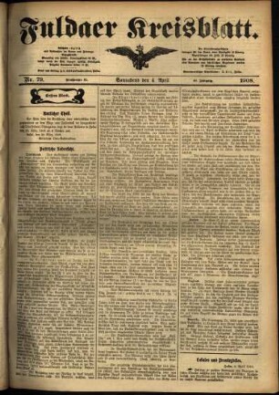 Erste Ausgabe vom Samstag, den 04. April 1908.