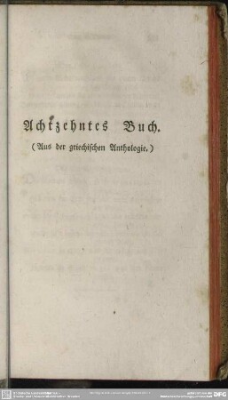 Achtzehntes Buch. (Aus der griechischen Anthologie)