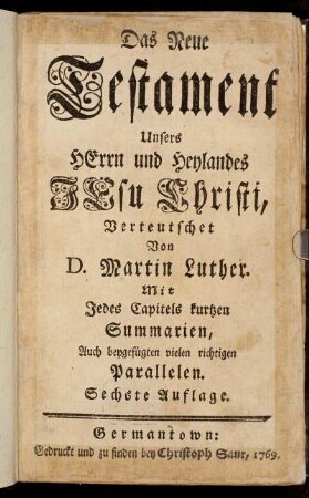 Das Neue Testament Unsers Herrn und Heylandes Jesu Christi
