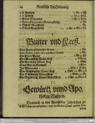 VI. Gewürtz unnd Apotheken Wahren