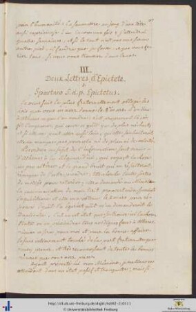 III. Deux Lettres d'Epictete.