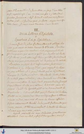 III. Deux Lettres d'Epictete.