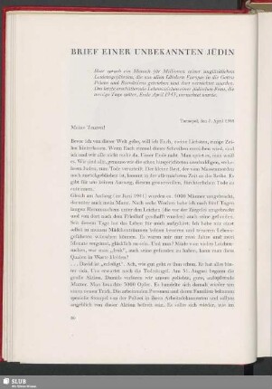 Brief Einer Unbekannten Jüdin