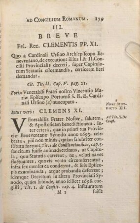 III. Breve Fel. Rec. Clementis PP. XI.