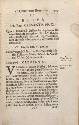 III. Breve Fel. Rec. Clementis PP. XI.