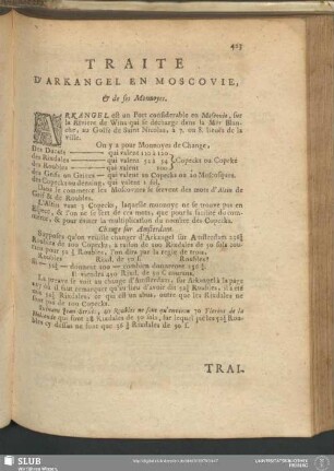 Traite D' Arkangel En Moscovie, & de ses Monnoyes