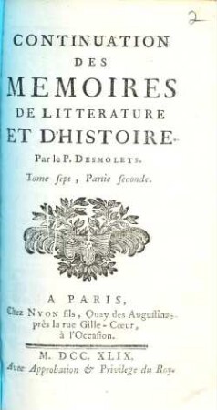 Mémoires De Littérature Et D'Histoire, 7,2