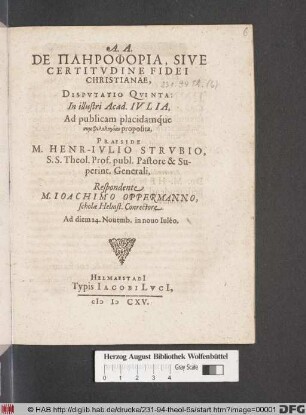 De Plērophoria, Sive Certitudine Fidei Christianae Disputatio Quinta