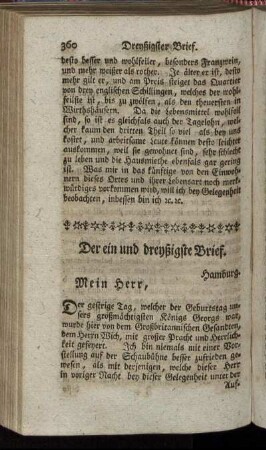 Der ein und dreyßigste Brief. Hamburg. - Der vier und dreyßigste Brief. Hamburg.