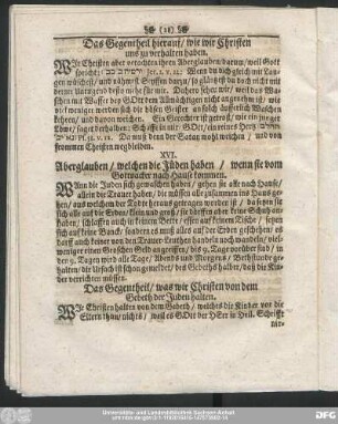 XVI. Aberglauben, welchen die Jüden haben, wenn sie vom Gottsacker nach Hause kommen.