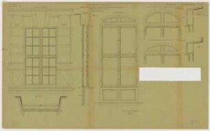 Thiersch, Friedrich von; München; Justizpalast - Fenster 1. OG (Grundriss, Ansichten, Schnitte)