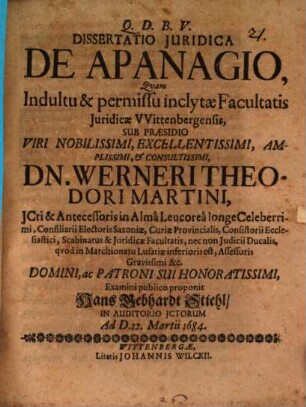Dissertatio Iuridica De Apanagio