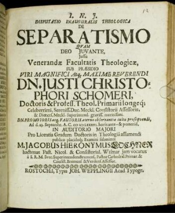 Disputatio Inauguralis Theologica De Separatismo