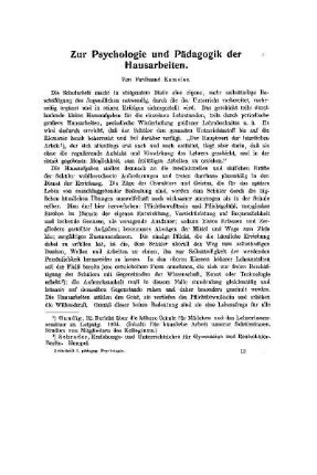 Zur Psychologie und Pädagogik der Hausarbeit